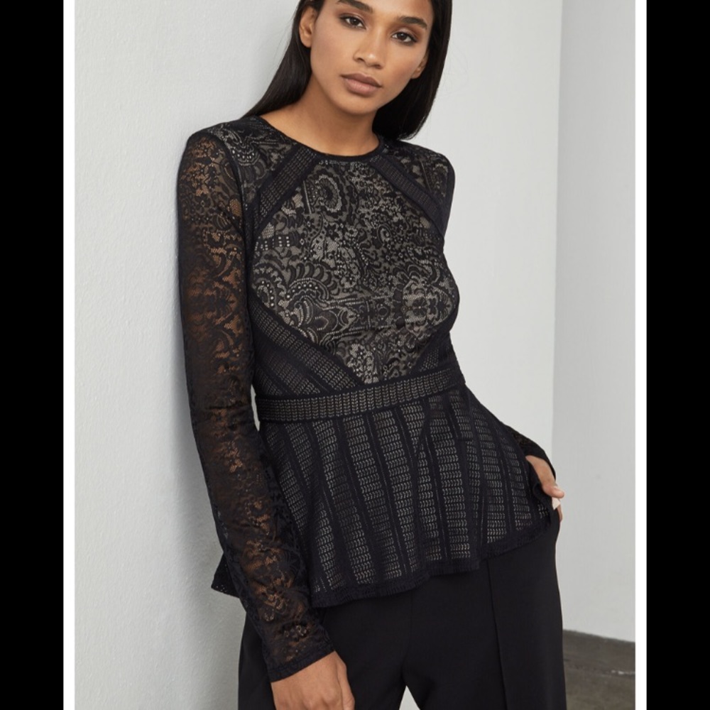 BCBG MAXAZRIA Capri Lace Peplum Top